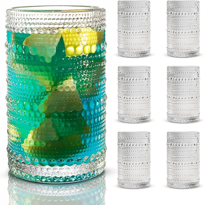 Hobnail Drinking Glasses, Vintage Glassware Set of 6, Vintage Drinking Glasses 12.5 oz, Bubble Glasses Drinking, Hobnail Glasses, Vintage Glass Cups, Jupiter Glasses for Juice, Soda, Beer, Whisky