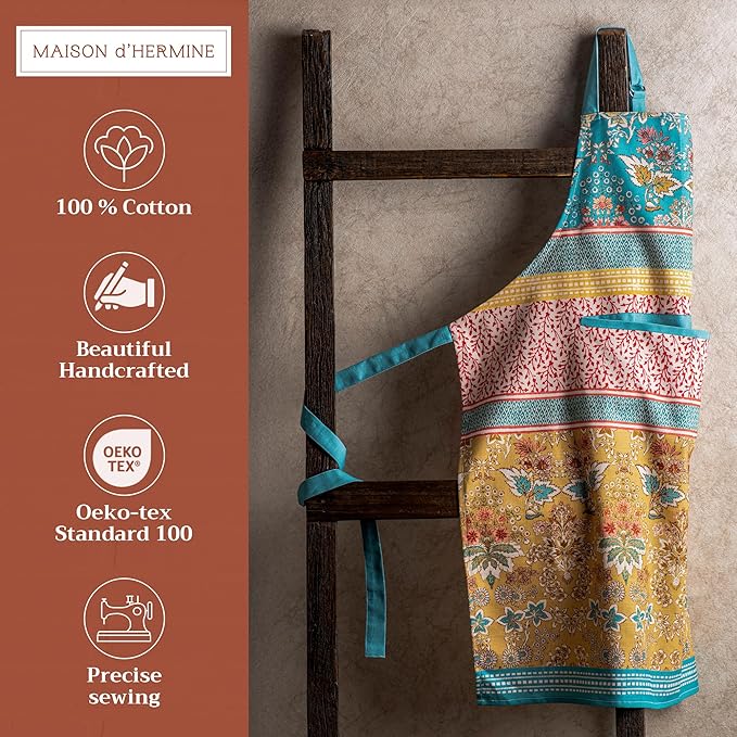 Maison d' Hermine 100% Cotton Apron for women with Pocket Kitchen Chef Apron for Men Cooking Gardening Server Waitress