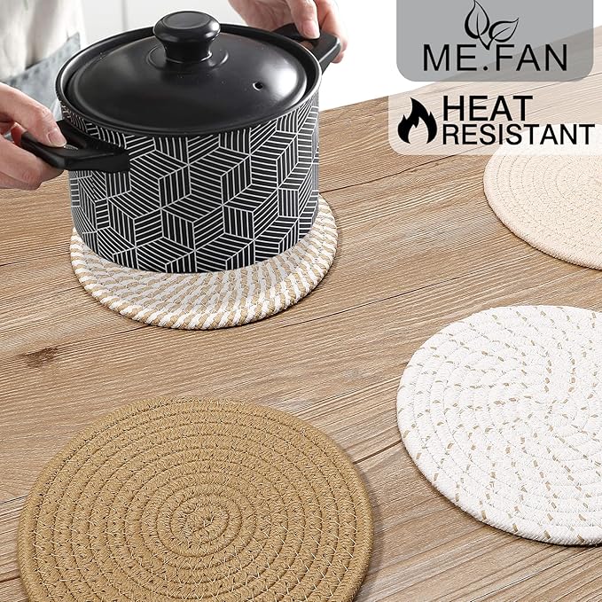 ME.FAN 8 Inch Trivets for Hot Dishs, 8 Set Cotton Thread Weave Trivets for Hot Pans, Potholders, Large Coasters, Hot Pads, Hot Mats to Protect Desktop & Countertop, Kitchen Essentials Coffee