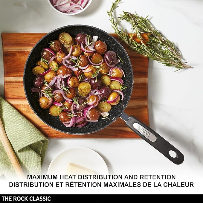 Starfrit The Rock 24 cm (9.5") Non-Stick Fry Pan - Durable Forged Aluminum - Oven Safe - PFOA Free - Easy to Clean - Black