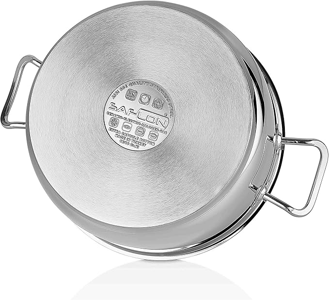 SAFLON Stainless Steel Tri-Ply Capsulated Bottom 5 Quart Saute Pot with Glass Lid, Induction Ready, Oven and Dishwasher Safe