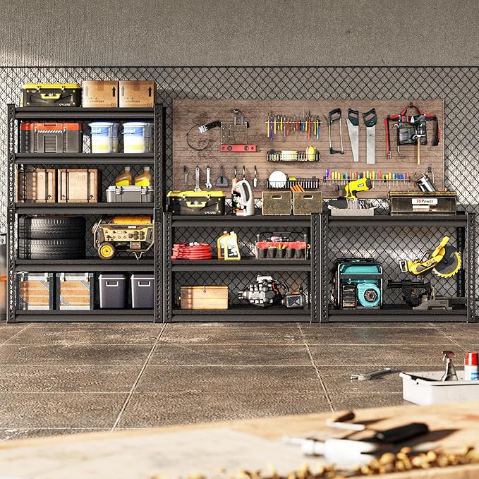 Utility Garage Shelves Heavy Duty - 48''W 2,800Lbs Steel Metal Industrial Storage Shelving Rack Units Adjustable 48" W x 18" D x 78" H 5 Tier Black