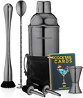 Modern Mixology 8-Piece Cocktail Shaker Set, 24oz Stainless Steel Bartender Kit with Velvet Giftable Bag, Curated Travel Cocktail Kit for Hosting Essentials (Black)