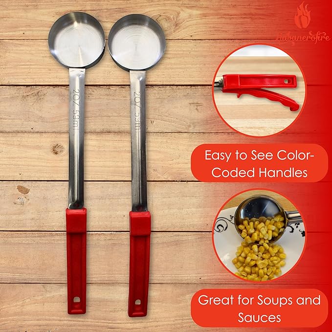 2 Ounce Solid Stainless Steel Portion Control Ladle Spoon for Measuring and Serving; Commercial Grade Serving Scoops [Pack of 12]
