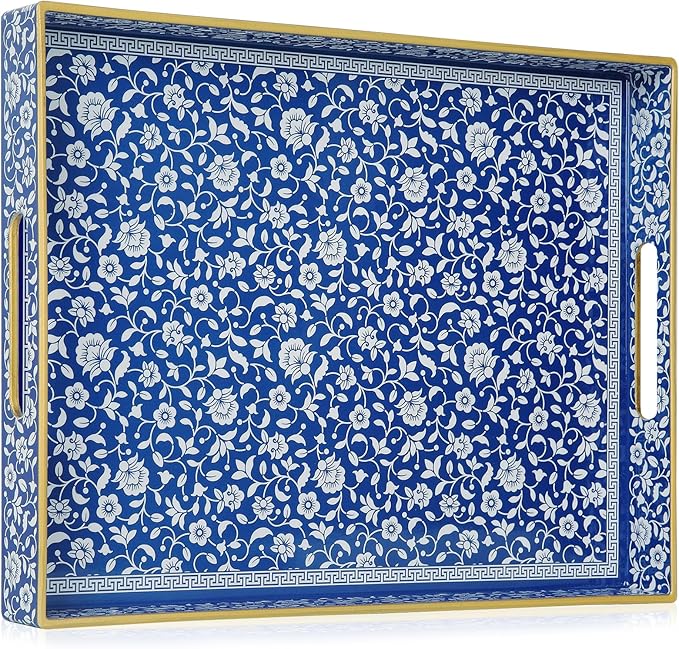Boho Sturdy Acrylic Serving Tray with Handles,Rectangular Tray for Coffee Table,Food,Breakfast-Kitchen Countertop Tray,Ottoman Tray for Living Room,Plastic Decorative Tray (ART2, 30x40)