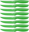 NutriChef SereneLife Stainless Steel Knife Set, 8 Pcs. - Non-Stick Coating, Sharp Serrated Blades, Professional Kitchen Set, Rust-Resistant, Dishwasher Safe, Ideal for BBQ & Grilling, Green
