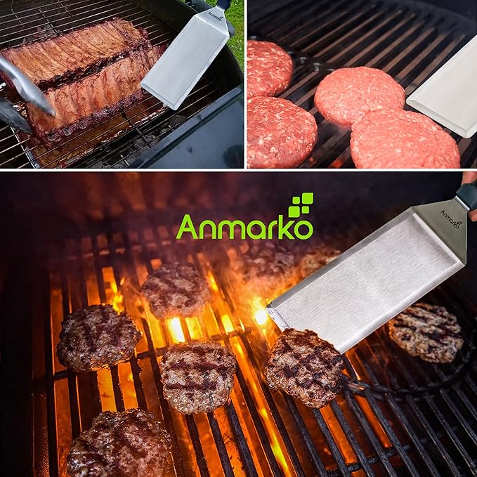 Big Metal Griddle Spatula - Grill spatula 4 x 8 in Large Burger Smasher Hamburger Turner Scraper - Pancake Flipper - Great for BBQ Grill and Flat Top Griddle - Commercial Grade