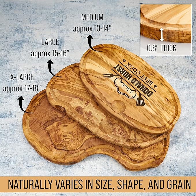 AWESOMETIK Juice Groove Personalized Olive Wood Grill Design Charcuterie Board – Custom Engraved BBQ Gift for Dad & Husband - Handcrafted - Natural - Premium Quality