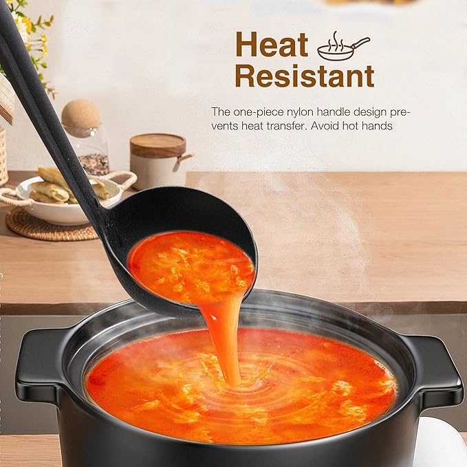 TJ POP Kitchen Utensils Set, 7PCS Cooking Utensils Set 410F° Heat Resistant & Non-stick Food Nylon Kitchen Gadgets Accessories For Cookware, BPA Free Kitchen Tools Gift (Black)