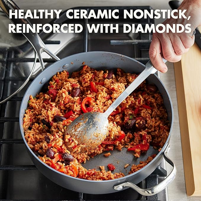 GreenPan Valencia Pro Hard Anodized Healthy Ceramic Nonstick 4.5QT Saute Pan Jumbo Cooker with Lid, PFAS-Free, Induction, Dishwasher Safe, Oven Safe, Gray