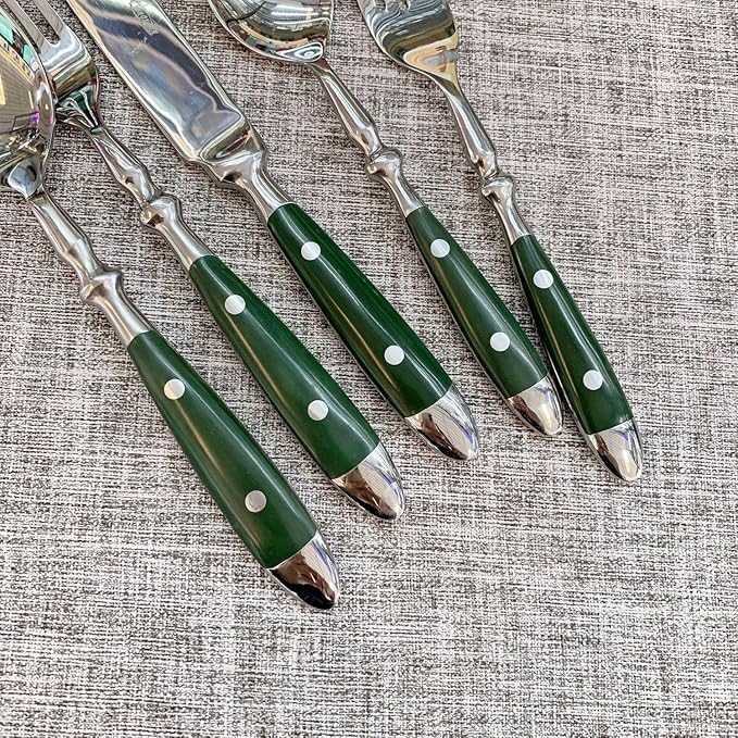 20 Pieces Green Gum Wood Handle Silverware Set for 4,Exquisite Ergonomic Flatware Set Food-Grade Stainless Steel Cutlery Set,Tableware Eating Utensils,Mirror Finished,Dishwasher Safe