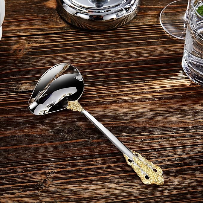 KEAWELL Luxury 7.3" Sauce Ladle, 18/10 Stainless Steel, Gold Accent, Small Gravy Spoon for Home. Solid and Sturdy, Dishwasher Safe (1)
