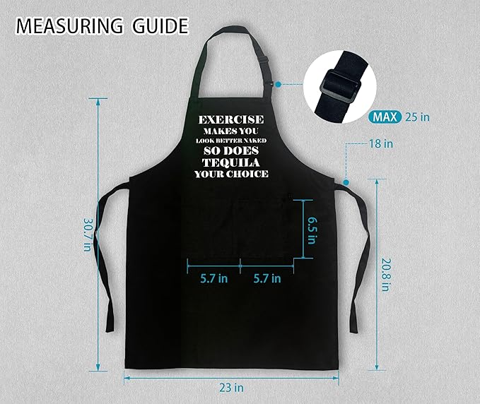 Funny Bar Aprons for Women Men with 2 Pockets - Waterproof Adjustable Bib Apron for Cooking Kitchen, Exercise Makes You Look Better Naked so Does Tequila Your Choice, Black