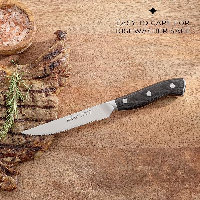 JoyJolt 4pc Steak Knives Set of 4. High Carbon, x50 German Steel Kitchen Knife Set, Magnetic Gift Boxed