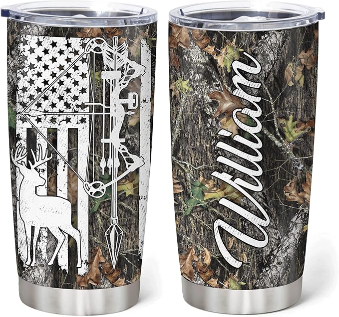 Hyturtle Personalized Hunting Gifts For Men - Deer Hunting Camo Tumbler 20Oz Travel Coffee Stainless Steel - Fathers Day Hunting Gift For Dad, Him, Boy, Husband, Hunters From Son, Wife On Birthday