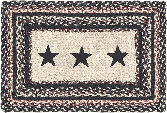 VHC Brands Primitive Colonial Star Table Placemat, Tan Black Red, Jute Blend, Rectangle, 12x18 Inches
