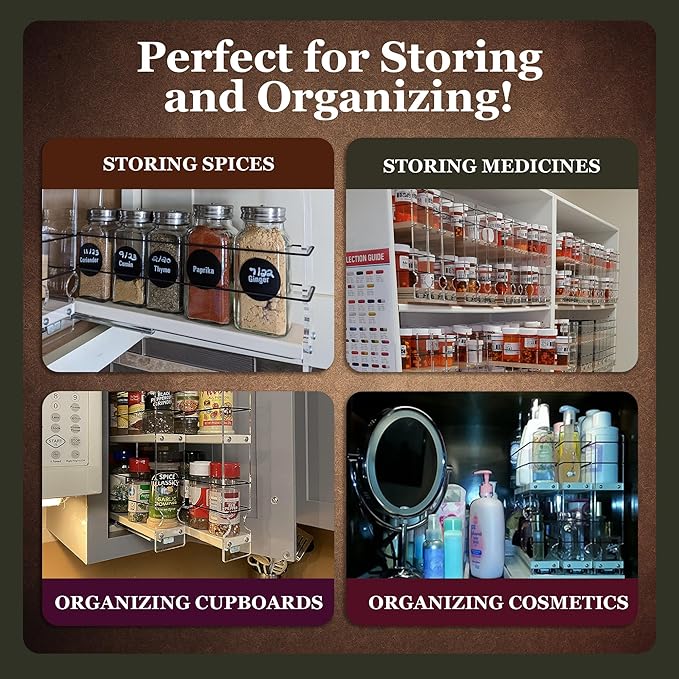 Vertical Spice Narrow Spice Rack - Sliding Spice Jars Organizer - Pantry Organizers & Storage - Slide Out Drawers for Kitchen Cabinets - Seasoning Caddy (2.3" W x .9.25" H x 10.6" D, Assembled)