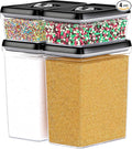 DWËLLZA KITCHEN Large Airtight Food Storage Containers - Clear Plastic Bulk Food Pantry & Kitchen Storage Containers for Flour, Sugar and Baking Supplies 4 Pcs. BPA-Free, Keeps Fresh & Dry (Black)