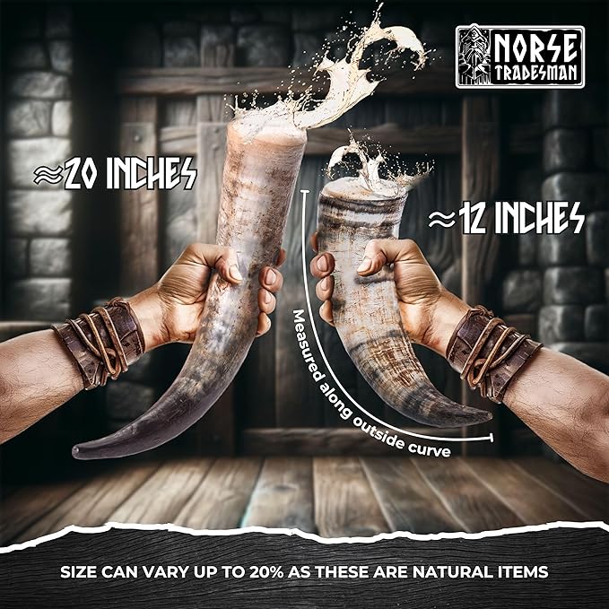 Norse Tradesman Genuine 12" Ox-Horn Viking Drinking Horn with Brass Rim, Fitted Stand & Burlap Gift Sack - The Classic, 12-Inches, High Polish
