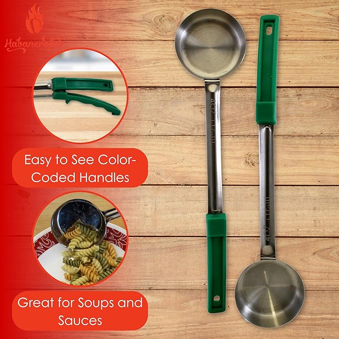 4 Ounce Solid Stainless Steel Portion Control Ladle Spoon for Measuring and Serving; Commercial Grade Serving Scoops [Pack of 12]