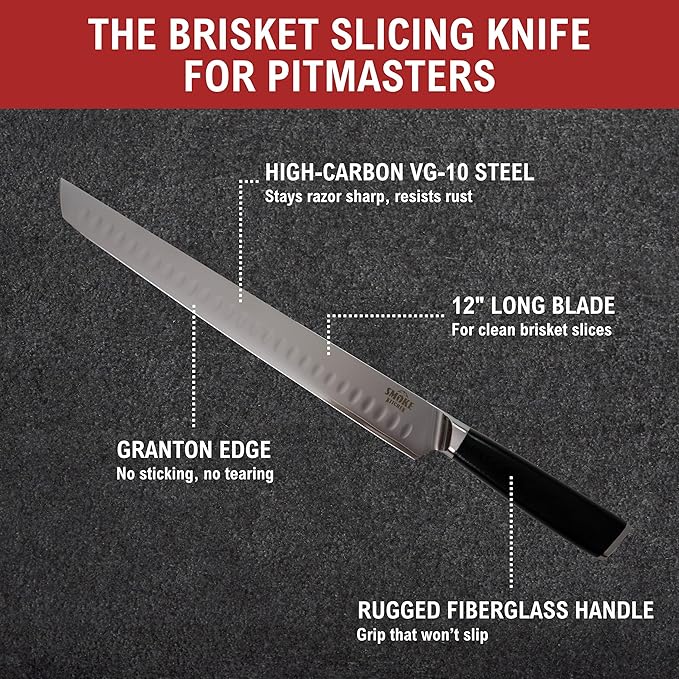 Smoke Kitchen BBQ Knife Set – 12" Brisket Slicing Knife & 6.5" Boning Knife – VG-10 Steel, Full Tang, G10 Handle – Trim, Slice & Carve Brisket, Ribs, Chicken, Pork – Pitmaster Gift