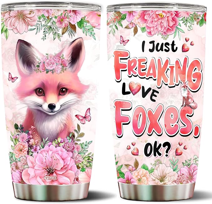 Tumbler Fox Themed Gifts For Women, Girls Who Freaking Love Foxes Cute Funny Gift Mug Cups Birthday Christmas Valentine Mugs Coffee Stainless Steel Cup With Lid
