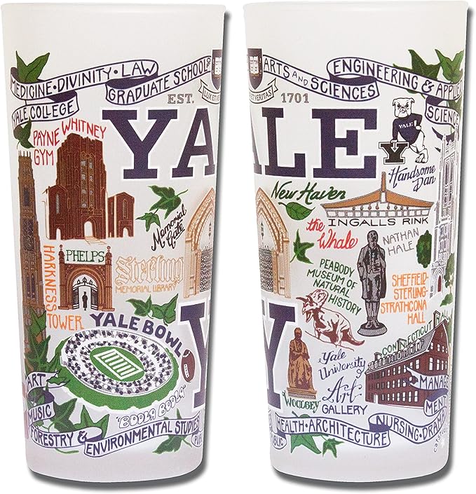 Catstudio Drinking Glass, Yale University Glass Cup for Kitchen, 15oz Dishwasher Safe Tumbler for Yale Alumni