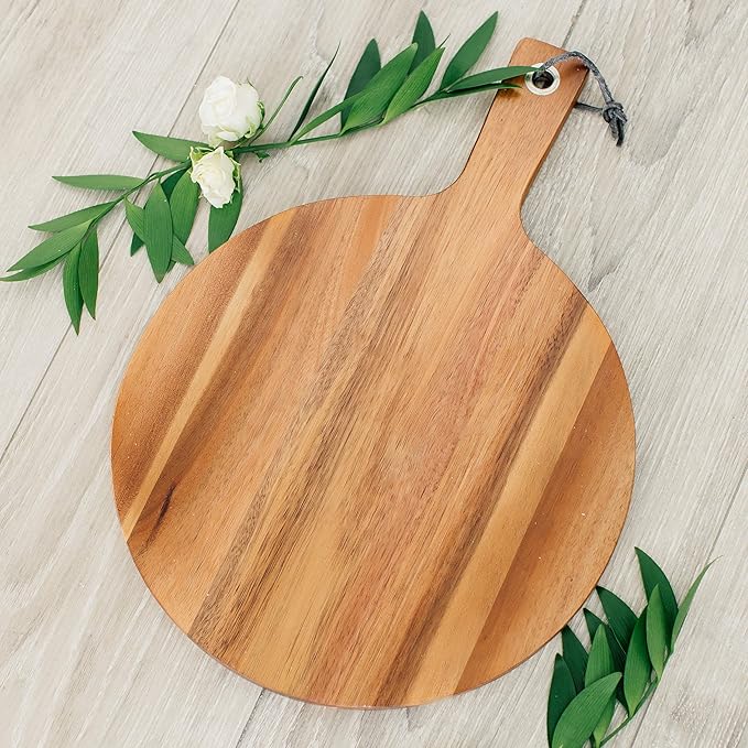 Weddingstar Wooden Round Cutting Board or Serving Board with Handle 12" x 16.5" - Blank