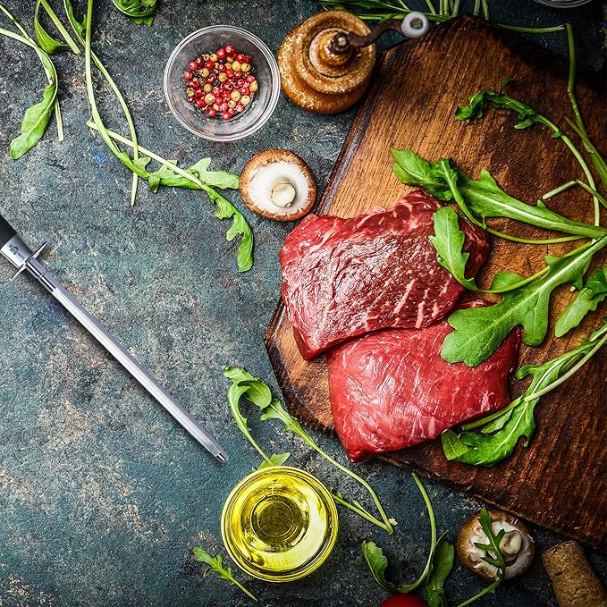 KUMA Kitchen Knife Sharpener - USER FRIENDLY - 8 Inch Steel Honing Rod for Sharpening your Chef's Knife, Carving Knife, Chopping Knives, And More! - Easily Hone & Recover Your Sharp Edge Today!