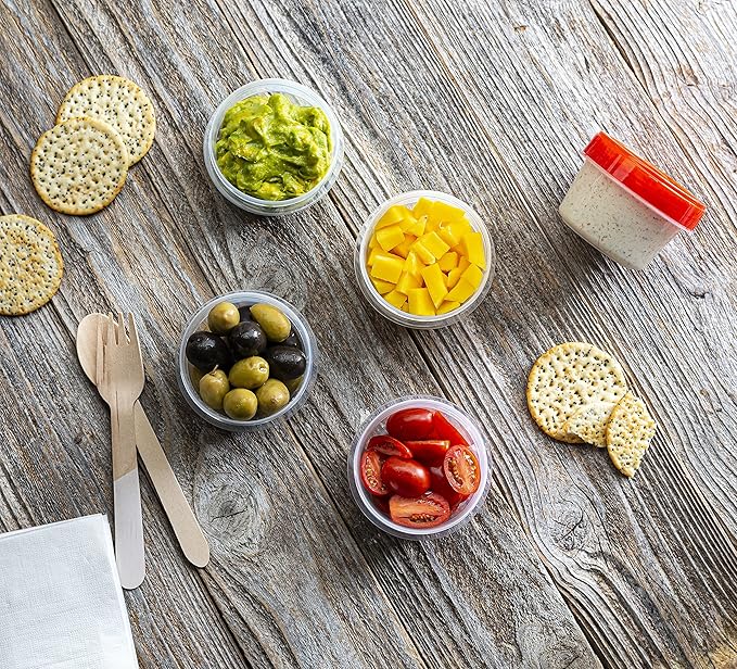 (4 Ounce 20 Pack) Twist cap Containers Clear Bottom With Red Top Screw on Lids Twist Top Food Storage Freezer Containers