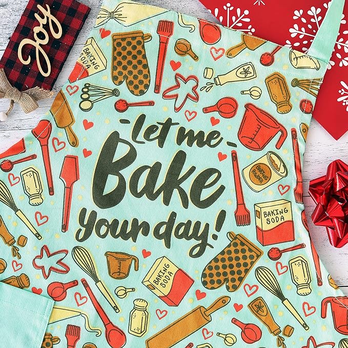 Lavley Christmas Baking Aprons - Funny kitchen gift for men, women and kids - 100% cotton adjustable apron for holiday bakers