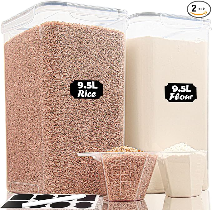 [2PC] 9.5L | 10 qt | 320 Oz Extra Large Airtight Food Storage Containers with Lids, Kitchen & Pantry Organizers and Storage Clear Plastic, Bulk Flour Sugar Canister Set -Wide Deep Leakproof & BPA Free