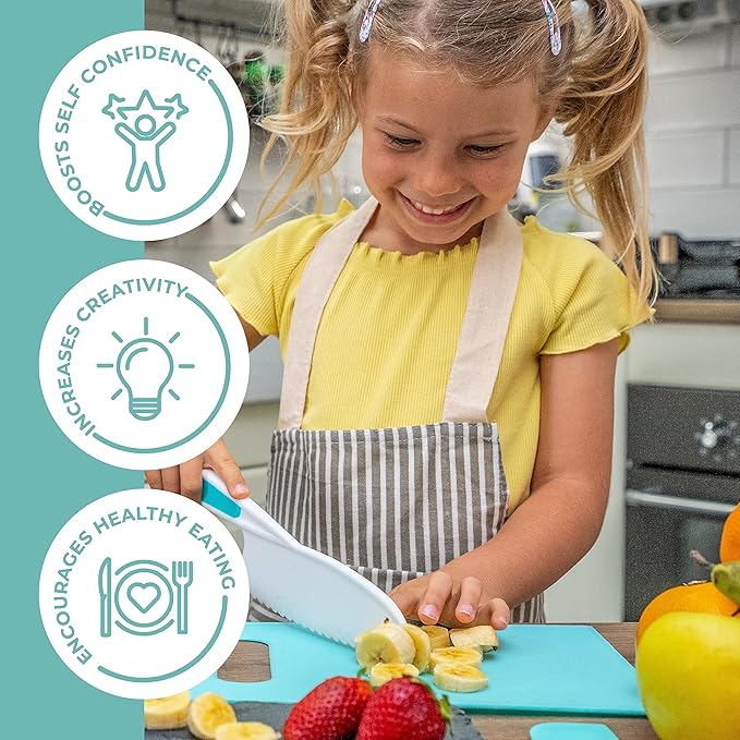 Tovla Jr. Kid Safe Knife Gift Set for Real Cooking | STOCKING STUFFER |Toddler Kitchen Knives | Montessori & STEM Cooking Tools Ages 4–12 | BPA-Free, Dishwasher-Safe | Christmas and Birthday