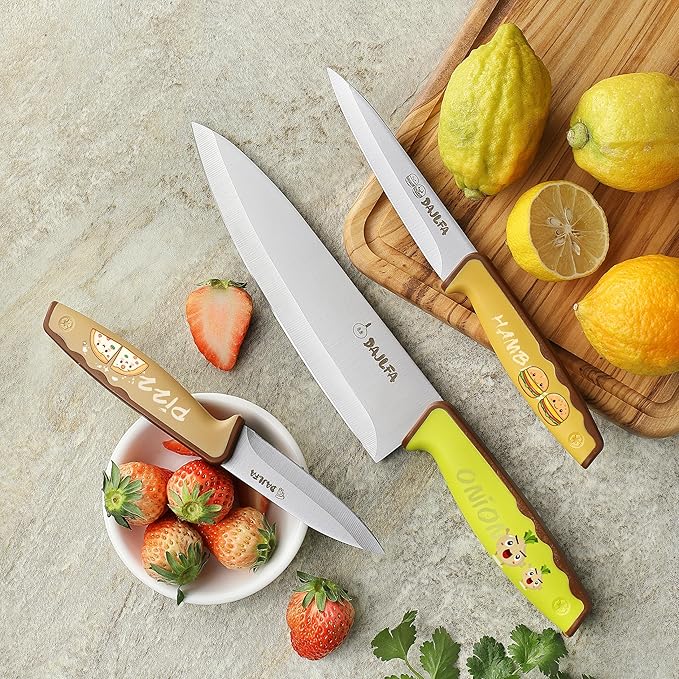 3PCS Kitchen Knives, Stainless Steel Knife Set With Sheath, 8 inch Chef, 4.5 inch Utility and 4 inch Paring Knife (Stylish Design)