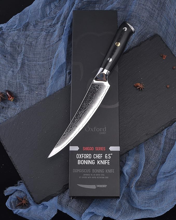 Oxford CHEF Boning (Fillet) Knife 6.5 inch Best Damascus- Japanese- VG10 Super Steel 67 Layer High Carbon Stainless Steel-Razor Sharp, Stain & Corrosion Resistant, Awesome Edge Retention
