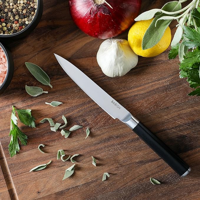 Babish 5-Inch Forged Utility Knife – High-Carbon 1.4116 German Steel Full Tang Kitchen Knife for Precision Cutting and Durability