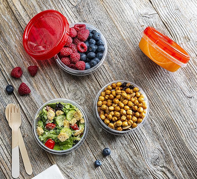 (8 Ounce 10 Pack) Twist cap Containers Clear Bottom With Red Top Screw on Lids Twist Top Food Storage Freezer Containers