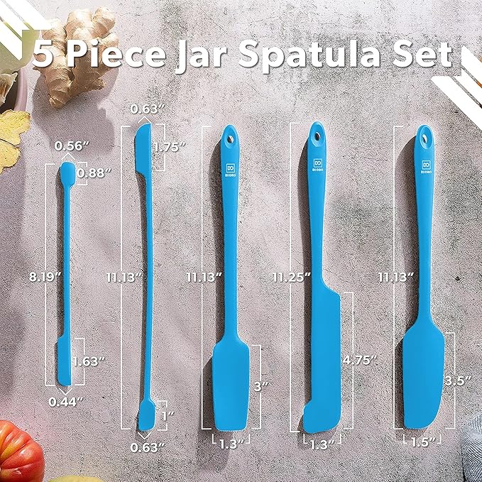 DI ORO Silicone Jar Spatulas for Scraping - Rubber Spatulas Silicone Heat Resistant - Kitchen Spatulas Nonstick Cookware Safe - Silicone Utensil Set for Blenders, Mixing, Baking, & Makeup (5pc, Blue)