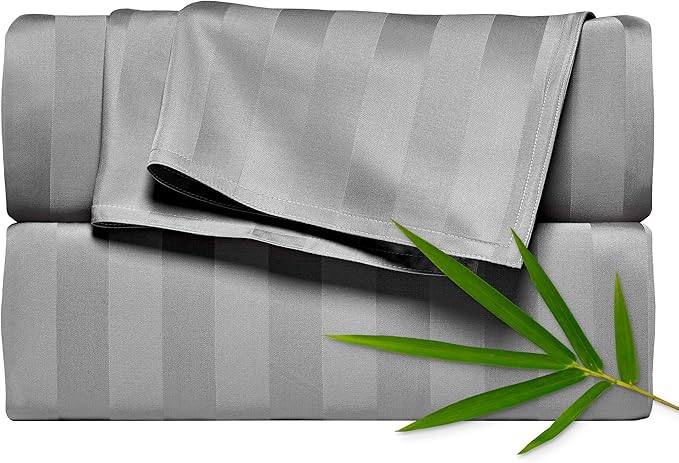 Pure Bamboo Split King Sheets, Genuine 100% Organic Viscose Derived from Bamboo Bed Sheet Set, Soft & Cooling, Double Stitching, 2 Fitted Sheets (Split King, Jacquard Stone)
