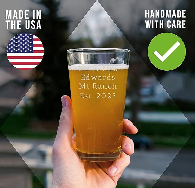 Personalized Etched Custom Message 16oz Pint Beer Glass, Your Text Here - Custom Text Engraved glasses, Customized Pint Glasses, Birthday gifts for Men Him
