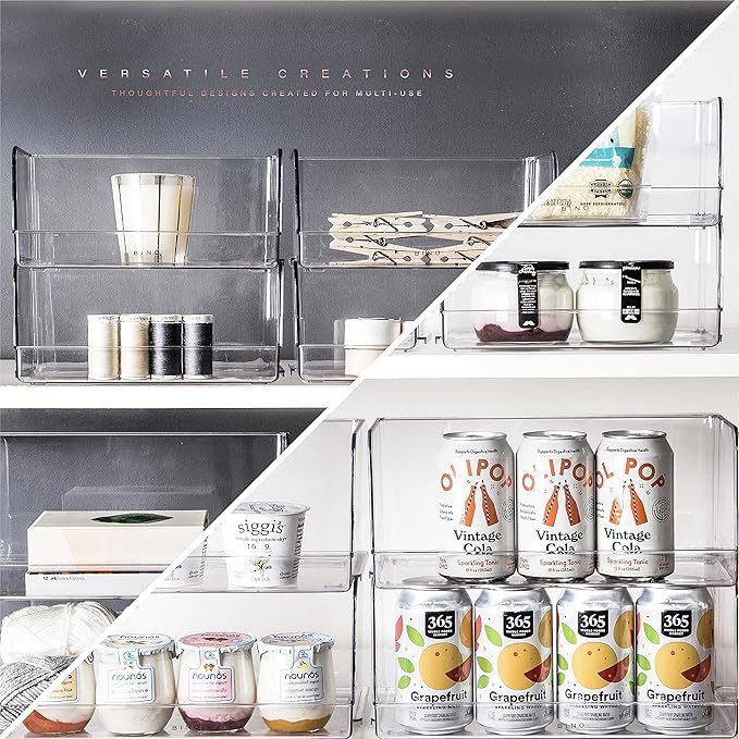 BINO | Stackable Plastic Storage Bins, Large - 12 Pack | THE MYRIAD COLLECTION | Multi-Use Organizer Bins | BPA-Free | Pantry Organization | Home Organization | Fridge and Freezer Organizer