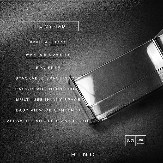 BINO | Stackable Plastic Storage Bins, Large - 12 Pack | THE MYRIAD COLLECTION | Multi-Use Organizer Bins | BPA-Free | Pantry Organization | Home Organization | Fridge and Freezer Organizer