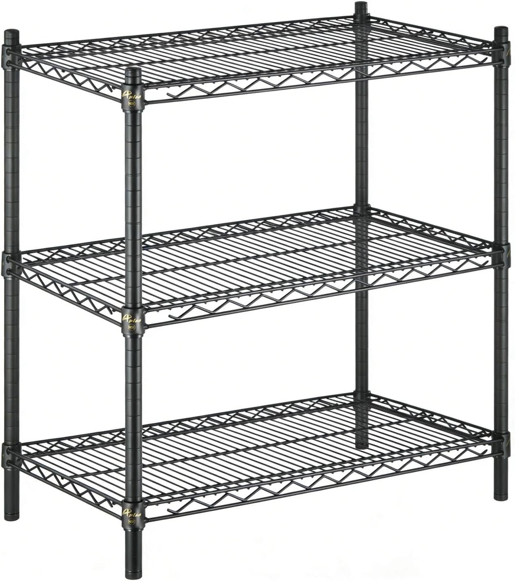 APLSS 18" D x 30" W x 34" H Black Heavy Duty Wire Shelving with 3 Tier Shelves, NSF Certified, Height Adjustable, Wet&Dry Environments, for Kitchen Garage Walk-in Cooler&Freezer, 800lbs Capacity