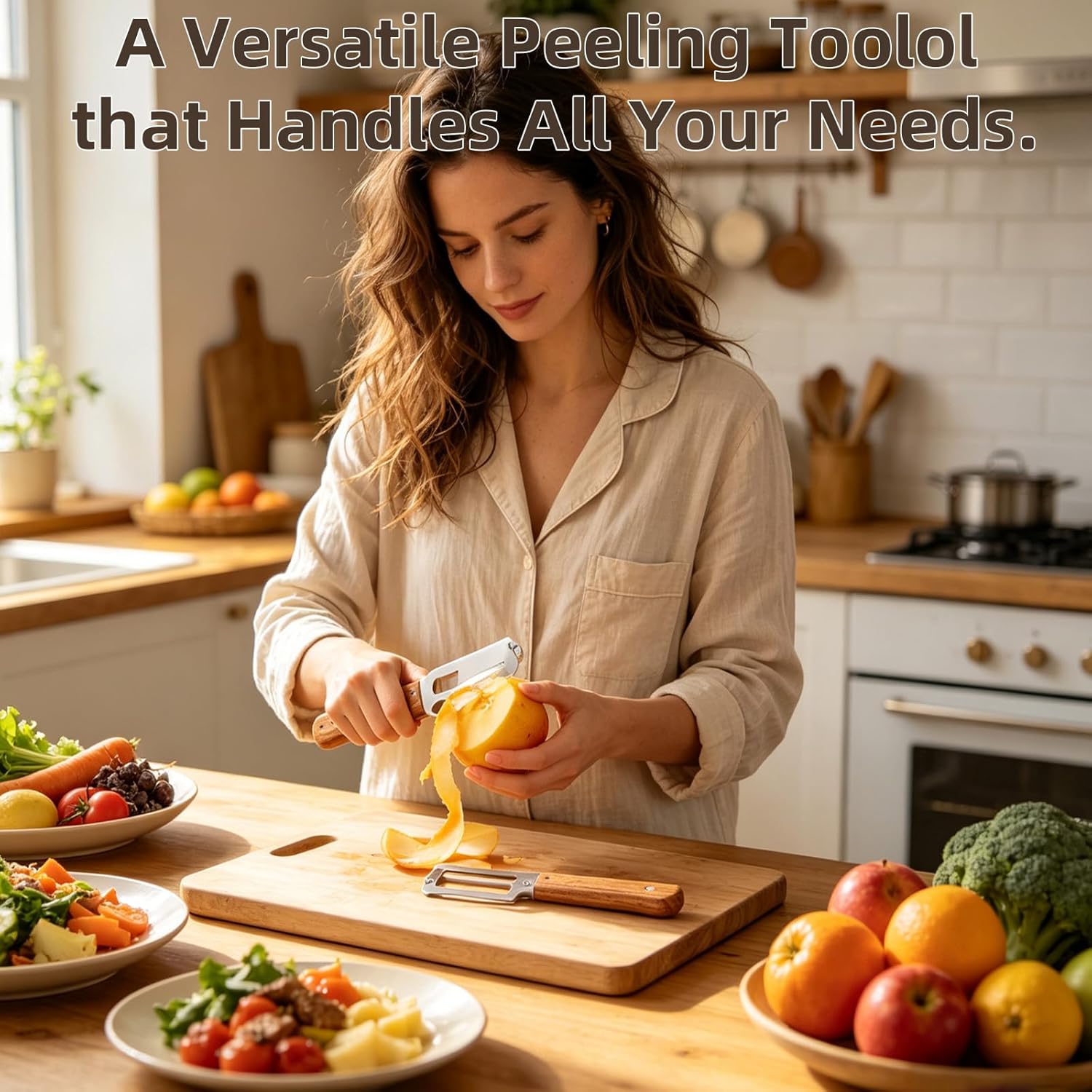 2026 Premium Multifunctional Vegetable Peeler, 3cr Stainless Steel Peeler with Wooden Handle with Built-In Bottle Opener, kitchen gadgets Potato for Carrot, Apple, Pumpkin Veggie Peeler