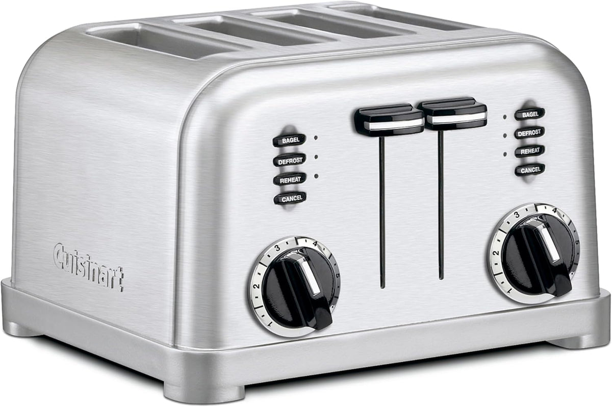 Cuisinart Toaster, Extra-Wide Slots, Stainless Steel, 4-Slice
Bagel, pastry & bread toaster with defrost/reheat functions, 6-setting browning dials & a slide-out crumb tray, CPT-180P1