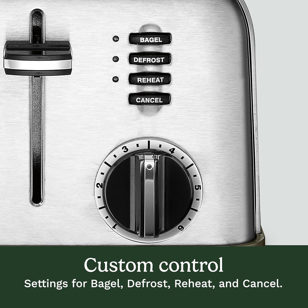 Cuisinart Toaster, Extra-Wide Slots, Stainless Steel, 4-Slice
Bagel, pastry & bread toaster with defrost/reheat functions, 6-setting browning dials & a slide-out crumb tray, CPT-180P1