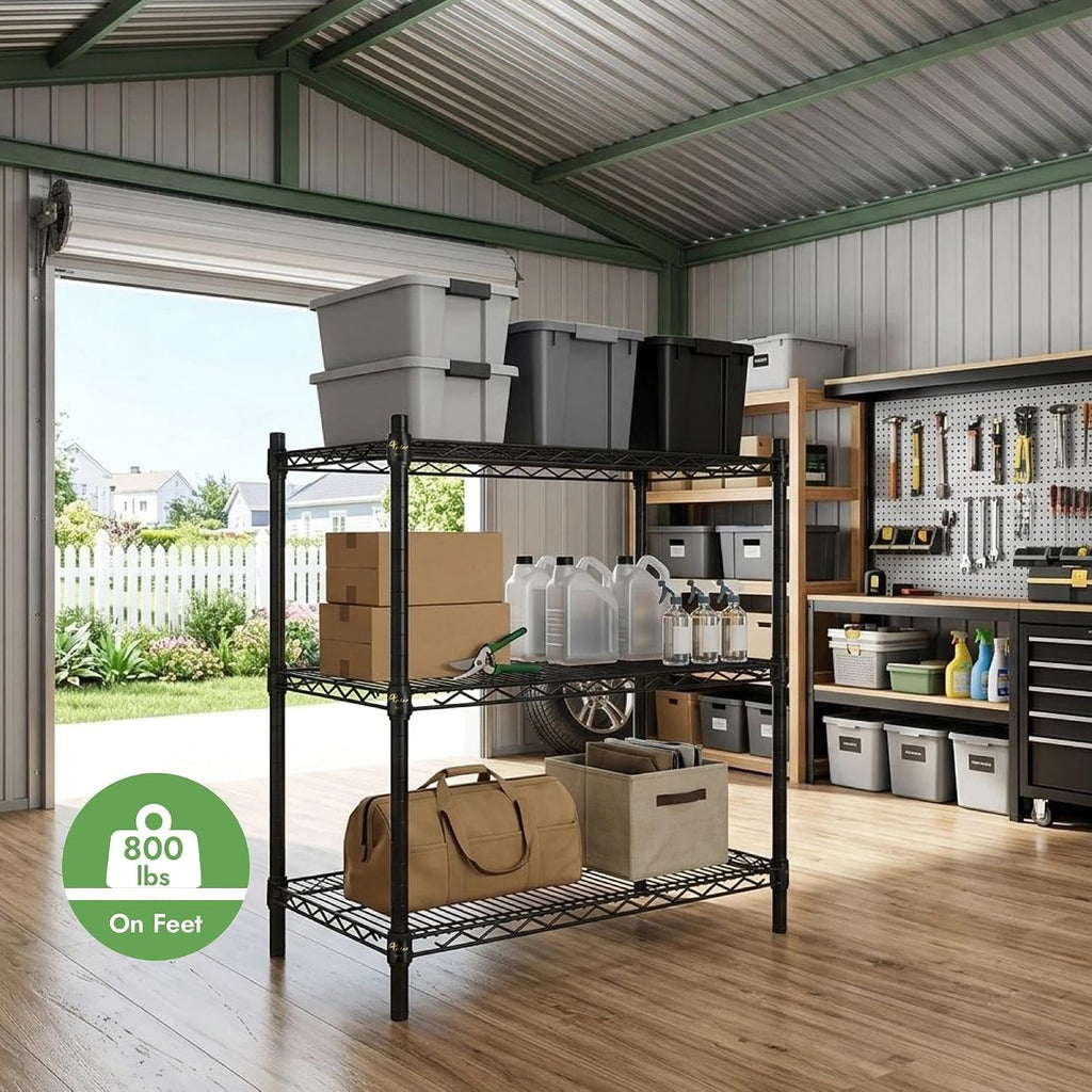 APLSS 18" D x 30" W x 34" H Black Heavy Duty Wire Shelving with 3 Tier Shelves, NSF Certified, Height Adjustable, Wet&Dry Environments, for Kitchen Garage Walk-in Cooler&Freezer, 800lbs Capacity