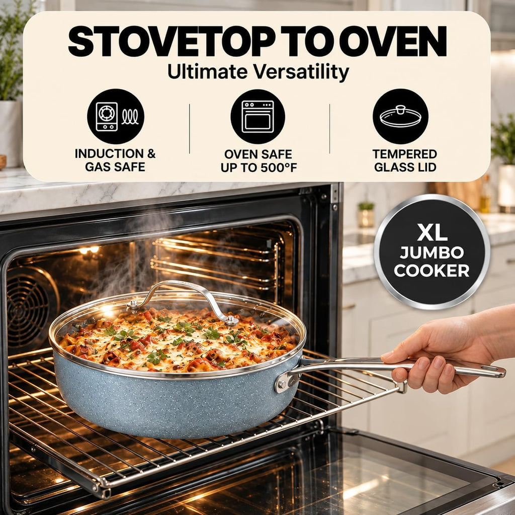 GRANITESTONE Ceraluxe 20 Pc Ceramic Cookware Set, Diamond Infused, Gray
Pots and Pans Non Stick, Deep Frying Pan & Bakeware Set, Non Toxic PFAS-Free, Stay Cool Handles, Oven & Dishwasher Safe