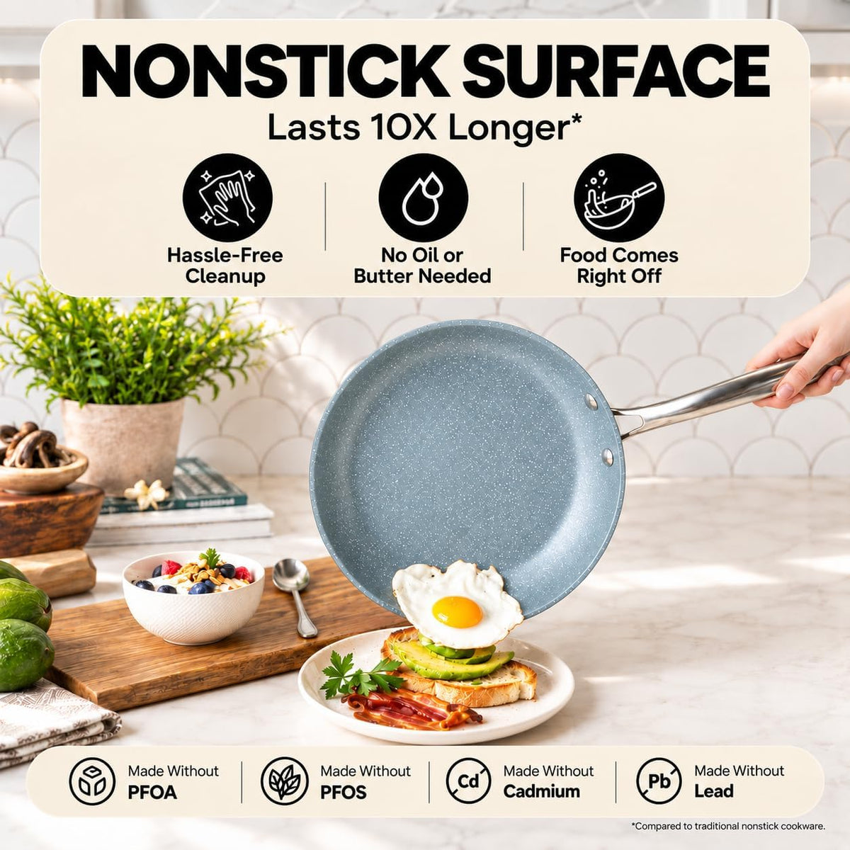 GRANITESTONE Ceraluxe 20 Pc Ceramic Cookware Set, Diamond Infused, Gray
Pots and Pans Non Stick, Deep Frying Pan & Bakeware Set, Non Toxic PFAS-Free, Stay Cool Handles, Oven & Dishwasher Safe